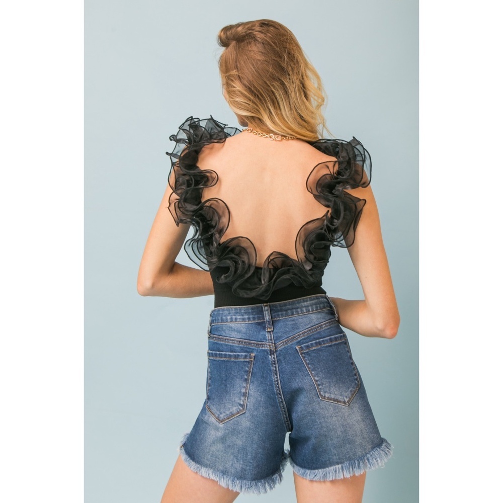 Flying Tomato Black Organza Trimmed Sleeveless Bodysuit - Picture 4 of 8